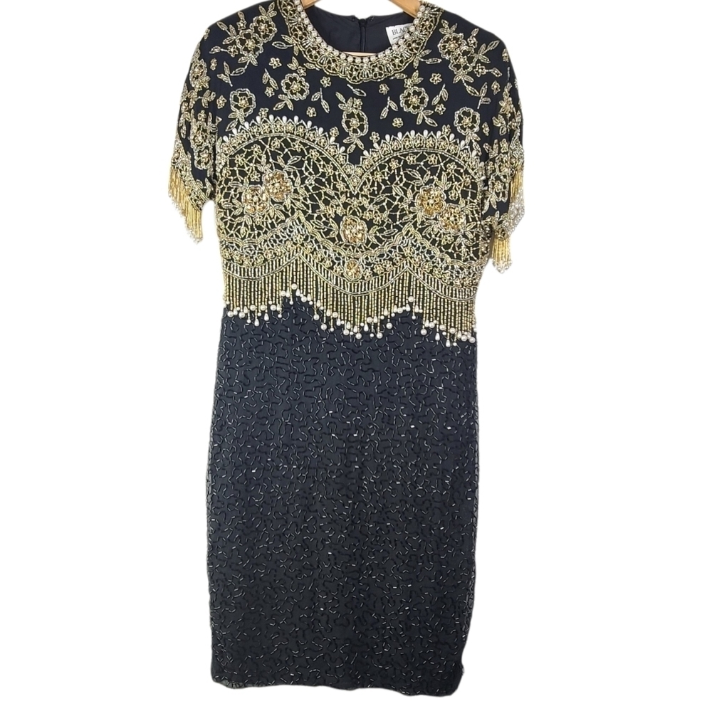 Vintage Black Tie By He-ro Industries Inc Beaded Dress Sz 4